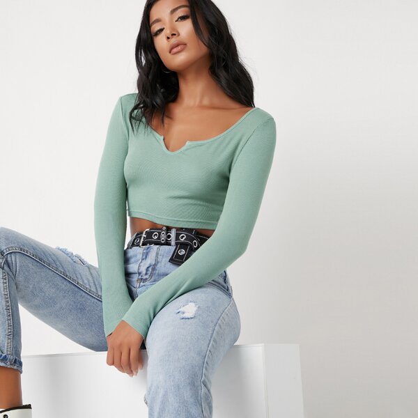 

Notch Neck Crop Tee, Mint green
