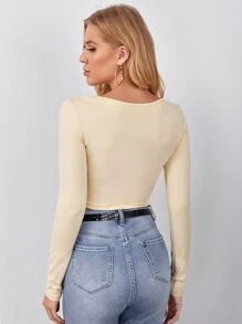 SHEIN Essnce 舀領短版合身上衣 - 米色 - 查看 2