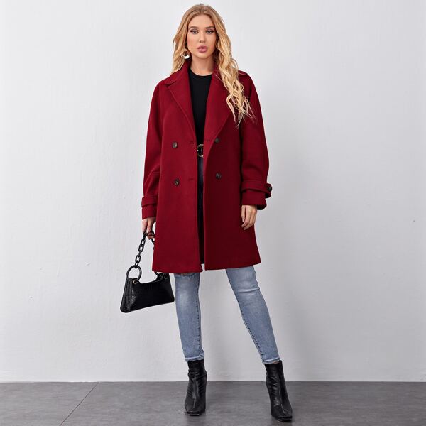 

Double Button Raglan Sleeve Overcoat, Burgundy