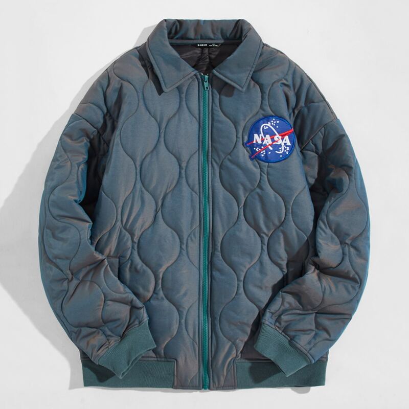

Guys Graphic Embroidered Padded Jacket, Dusty blue