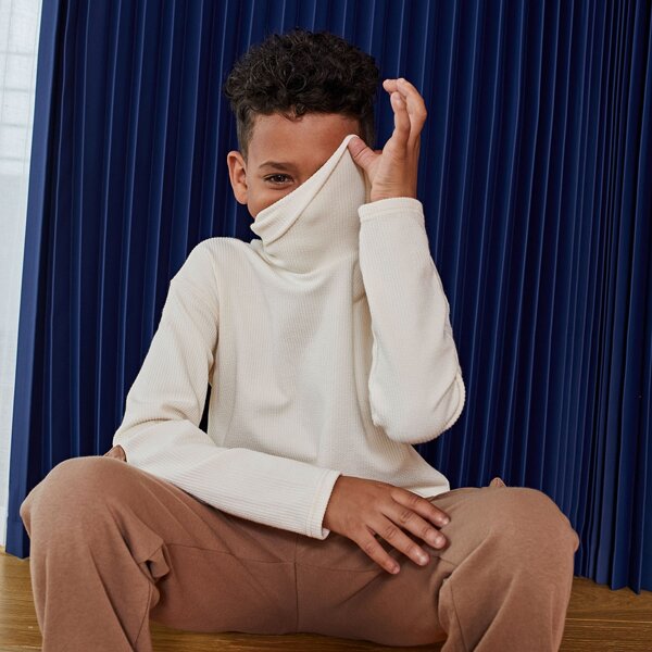 

Boys Funnel Neck Rib-knit Tee, White