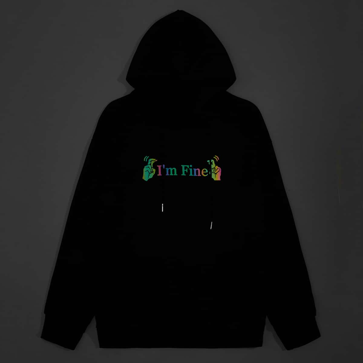 

Guys Reflective Slogan Graphic Hoodie, Black