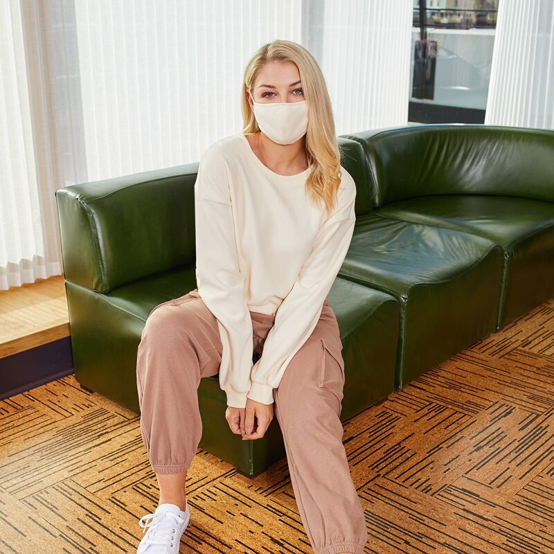 

Drop Shoulder Solid Pullover With Mask, Beige