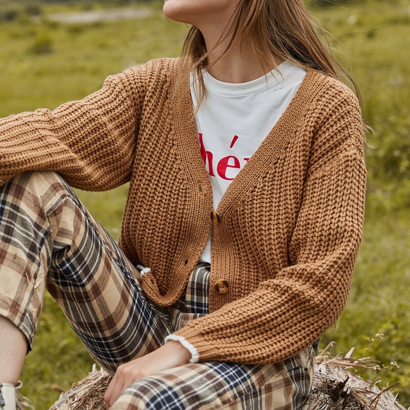 

Button Front Drop Shoulder Cardigan, Camel