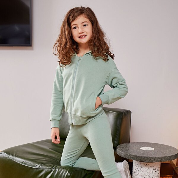 

Girls Zipper Front Drop Shoulder Sweatshirt, Pastel mint green