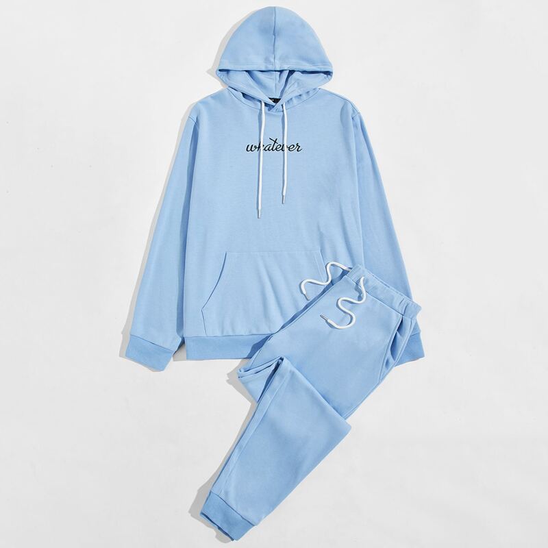 

Guys Letter Graphic Hoodie and Joggers Set, Baby blue