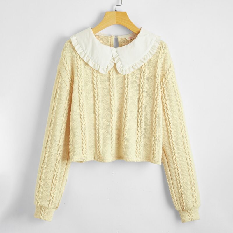 

Peter Pan Collar Cable Knit Sweater, Yellow