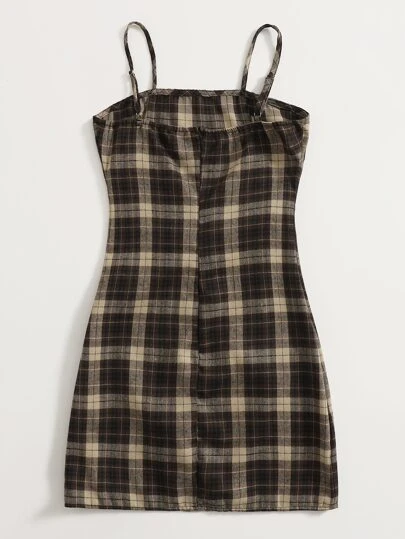 grey plaid cami dress ASOS DESIGN cami slip dress in gray plaid