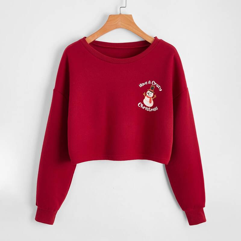

Christmas Snowman & Slogan Graphic Sweatshirt, Burgundy