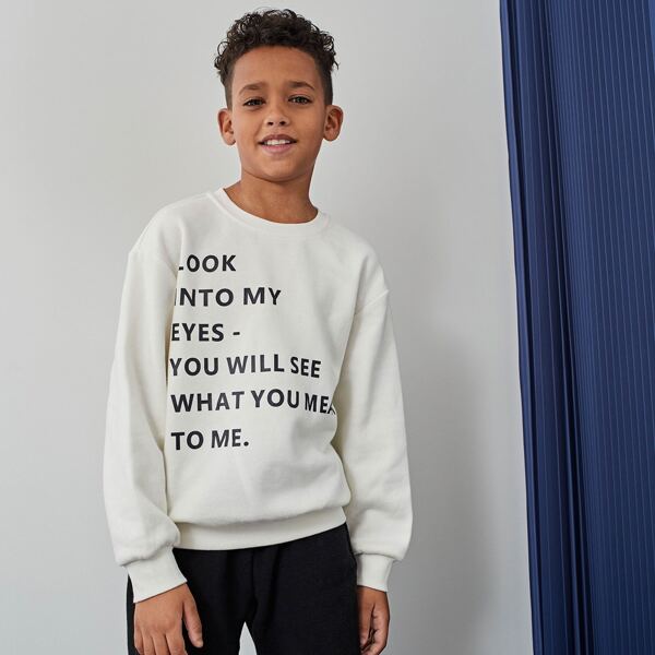 

Boys Drop Shoulder Slogan Graphic Pullover, White