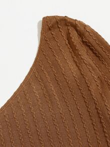 SHEIN EZwear 單肩合適合身短版T恤 - 鏽棕色 - 查看 4