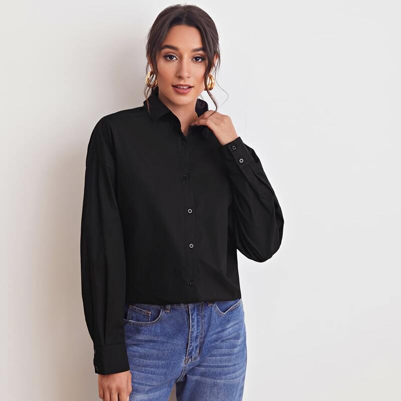 

Drop Shoulder Solid Blouse, Black