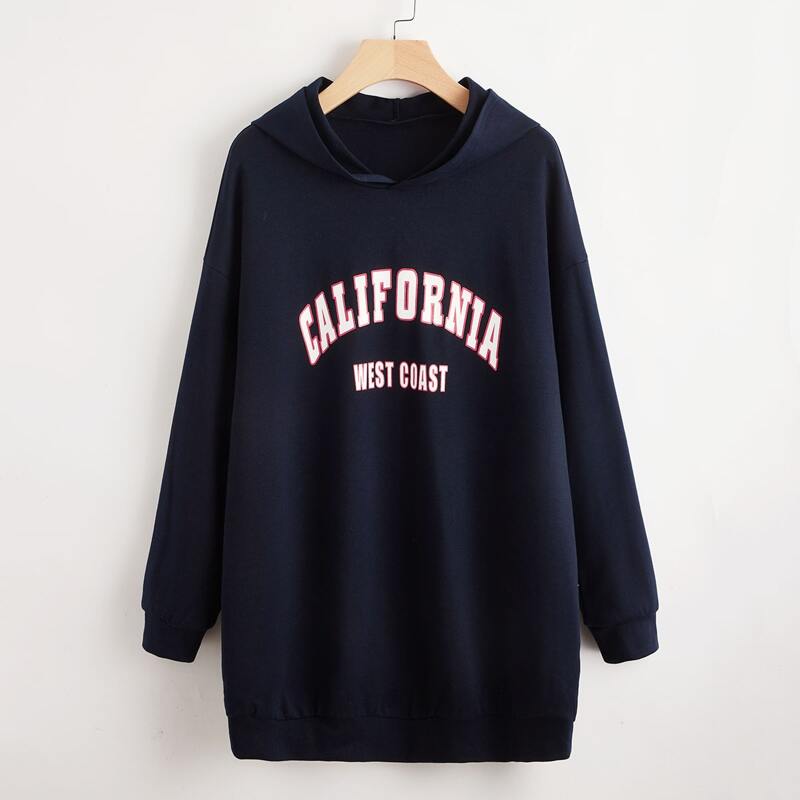 

Letter Graphic Drop Shoulder Sweatshirt Dress, Navy blue