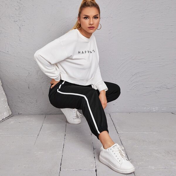 

Drawstring Waist Tape Side Sweatpants, Black