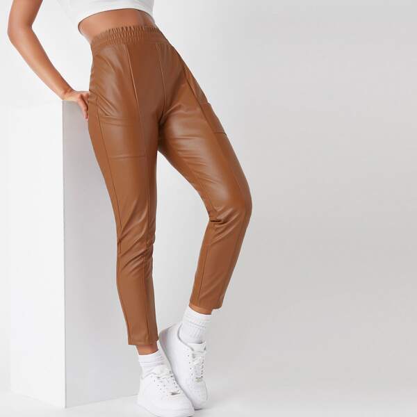 

Faux Leather High Waisted Skinny Pants, Brown