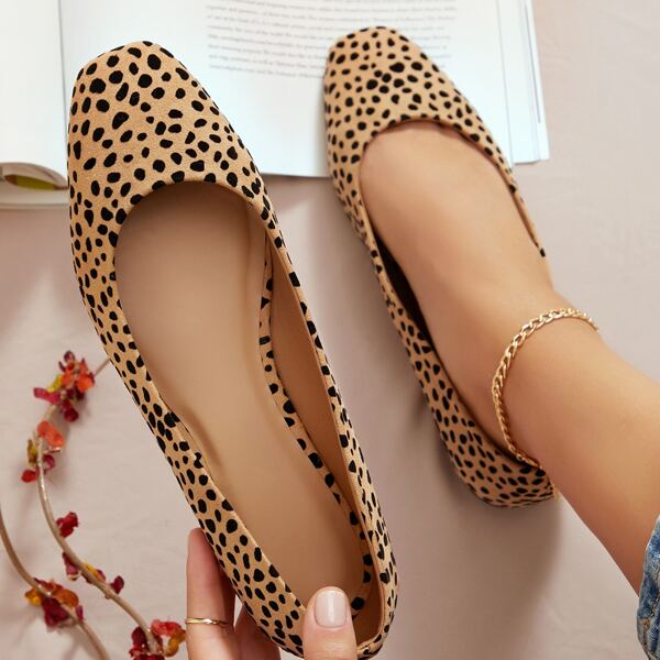 

Cheetah Print Faux Suede Ballet Flats, Camel