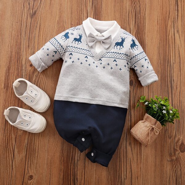 

Baby Boy Deer Pattern Colorblock Jumpsuit, Multicolor
