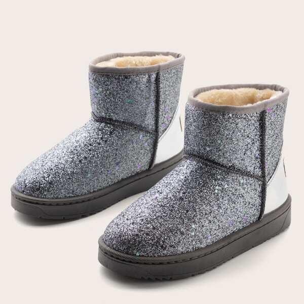

Fur Lined Glitter Ankle Boots, Silver