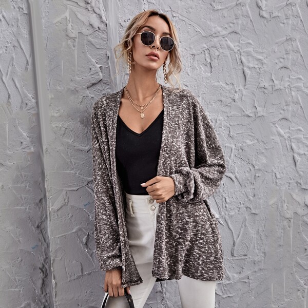 

Open Front Drop Shoulder Boucle Knit Cardigan, Mocha brown