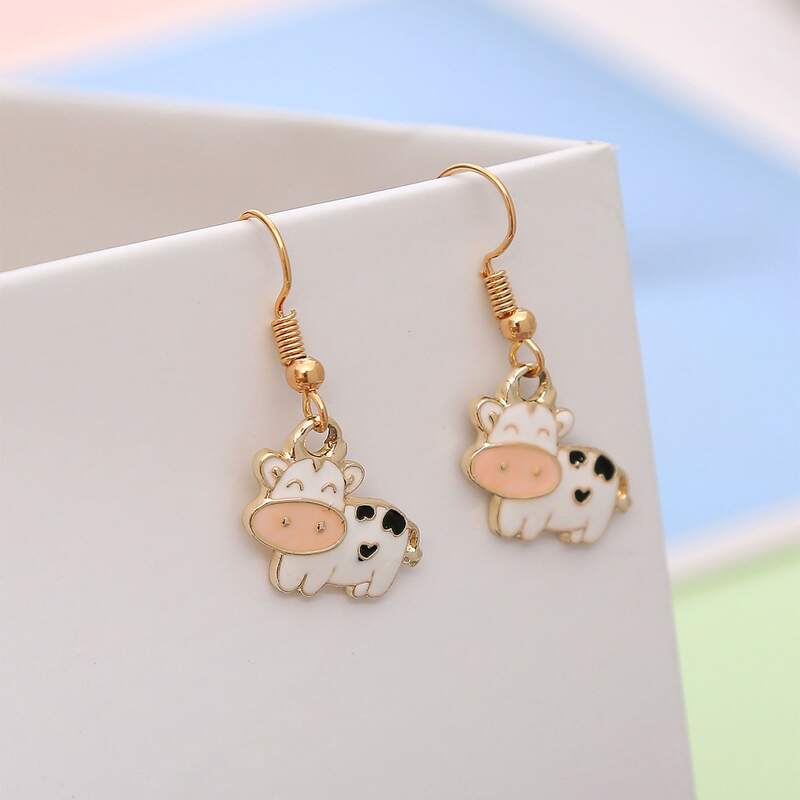 

Cow Design Dangle Earrings, Multicolor