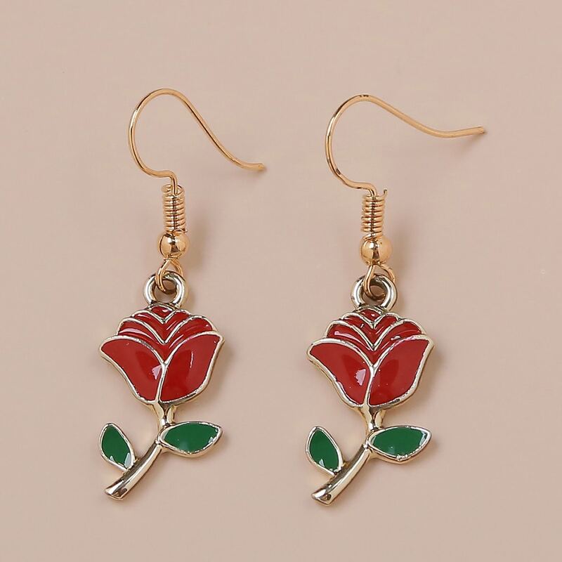 

Rose Design Dangle Earrings, Red