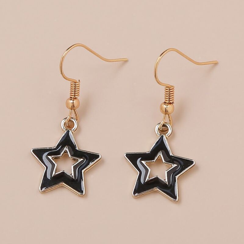 

Star Design Dangle Earrings, Black