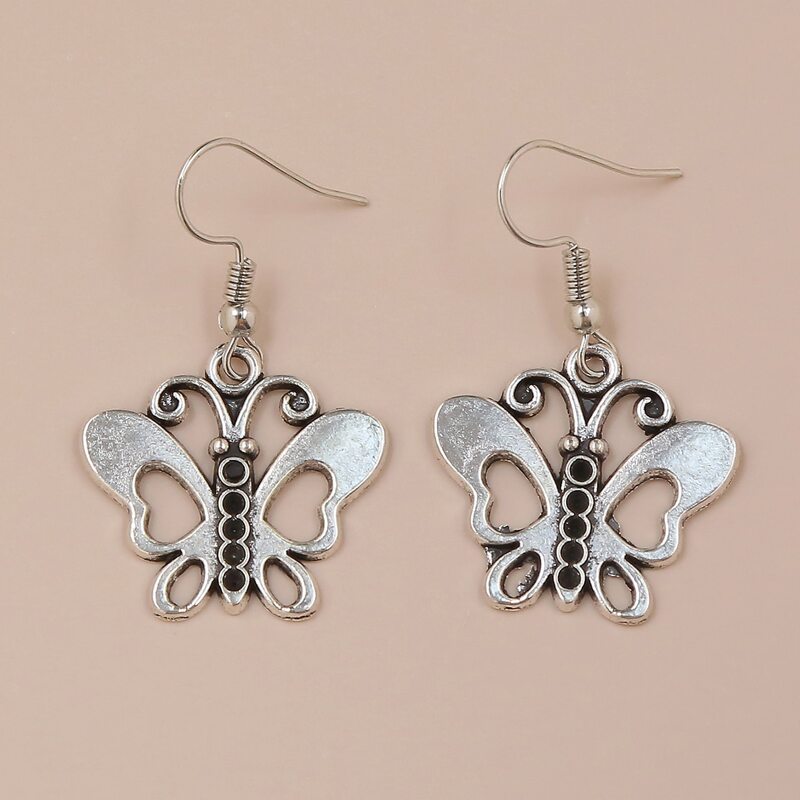 

Butterfly Design Dangle Earrings, Silver