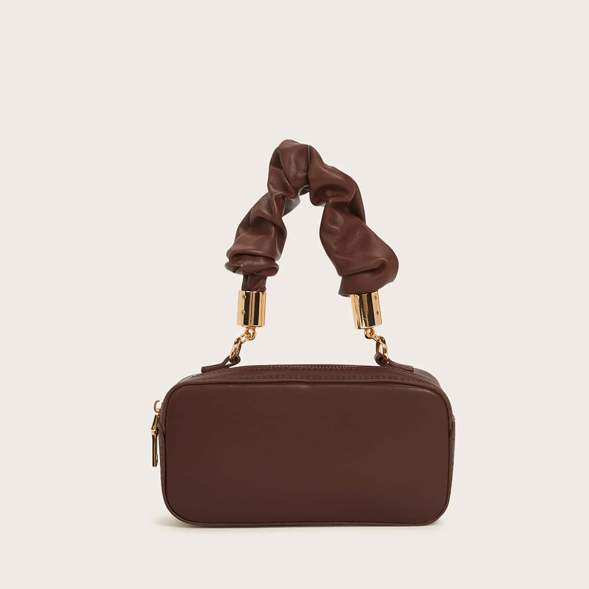 

Ruched Handle Satchel Bag, Brown