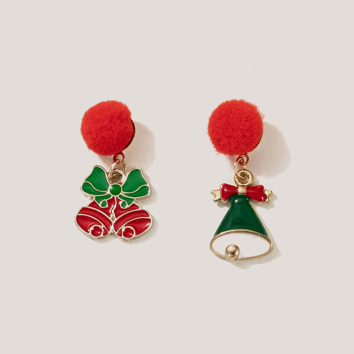 

Christmas Bell Pom-pom Mismatched Earrings, Red
