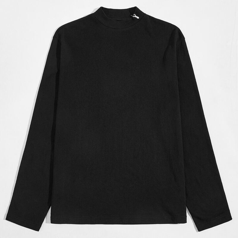 

Men Embroidery Detail Mock Neck Tee, Black