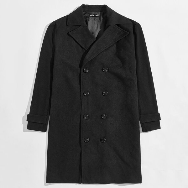 

Men Notch Collar Pea Coat, Black