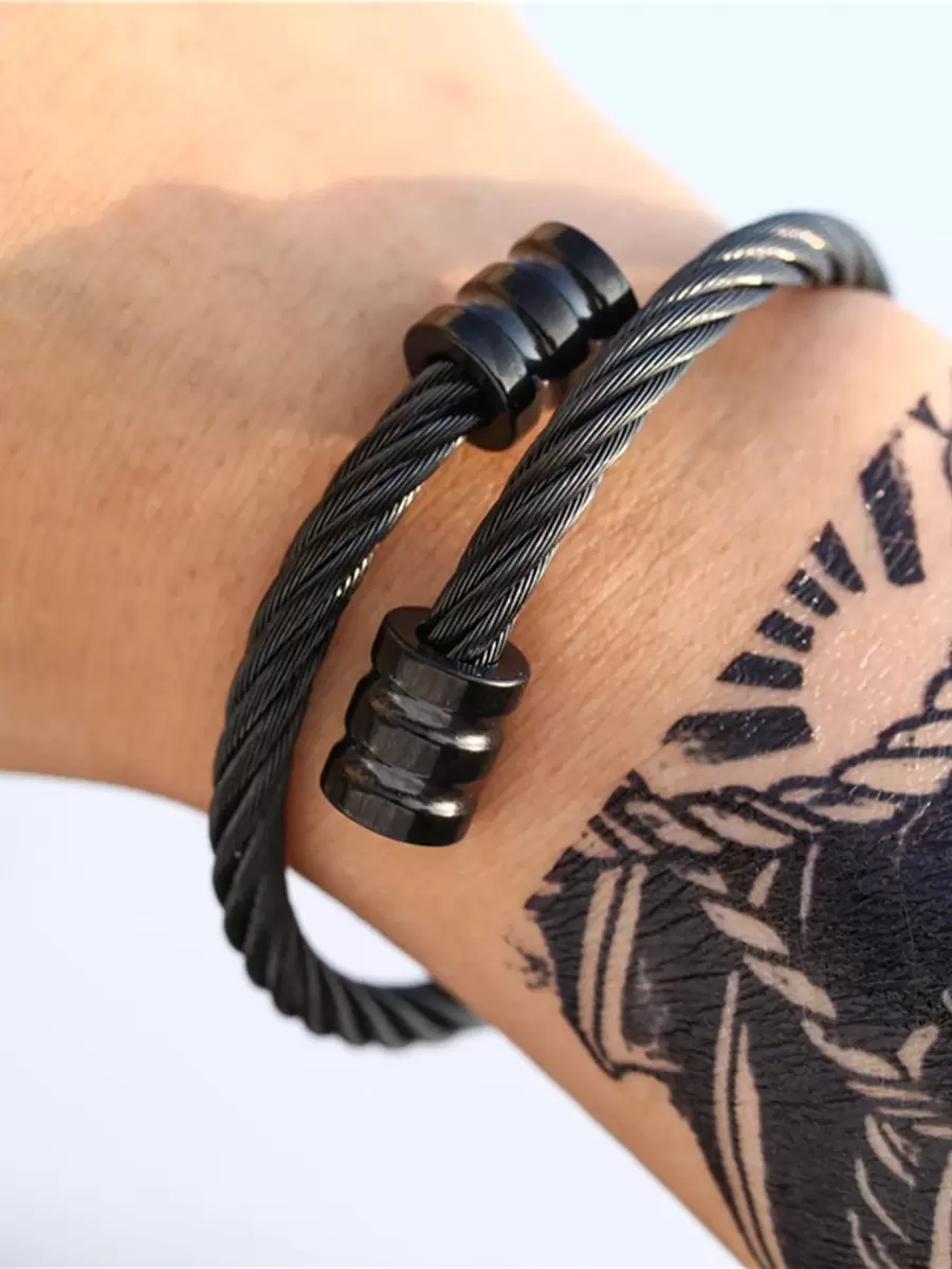 RINTOLER Vòng tay dây thép không gỉ thời trang và phổ biến dành cho nam giới để làm quà tặng trang sức và cho vẻ ngoài sành điệu - Màu Đen Súng - Xem 1