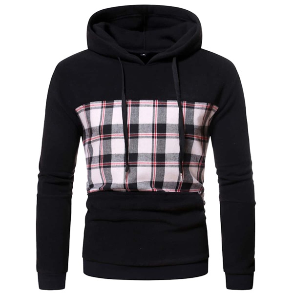 

Men Plaid Panel Kangaroo Pocket Drawstring Hoodie, Multicolor