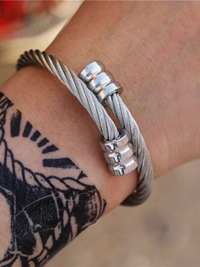 RINTOLER 時尚流行男士不銹鋼繞線手鍊，適合珠寶禮物和時尚外觀