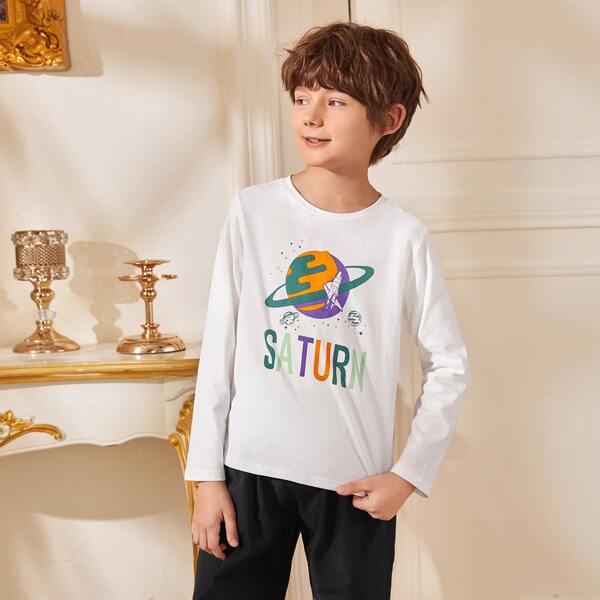 

Boys Letter and Graphic Print Tee, White