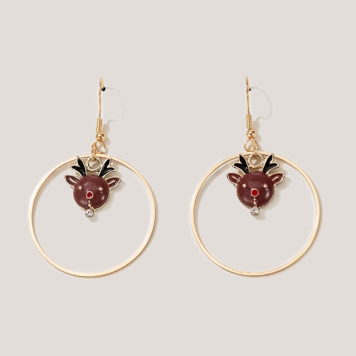 

Christmas Elk Ring Dangle Earrings, Gold