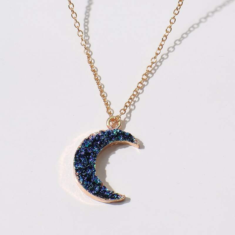 

Moon Design Charm Necklace, Multicolor