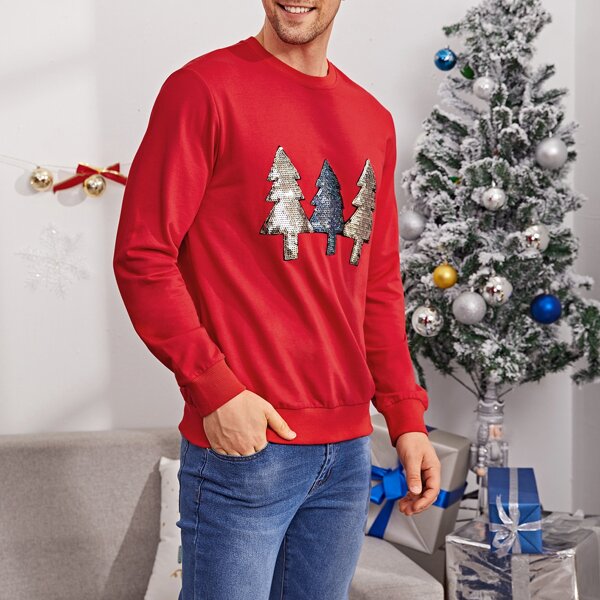 

Men Christmas Pattern Pullover, Red