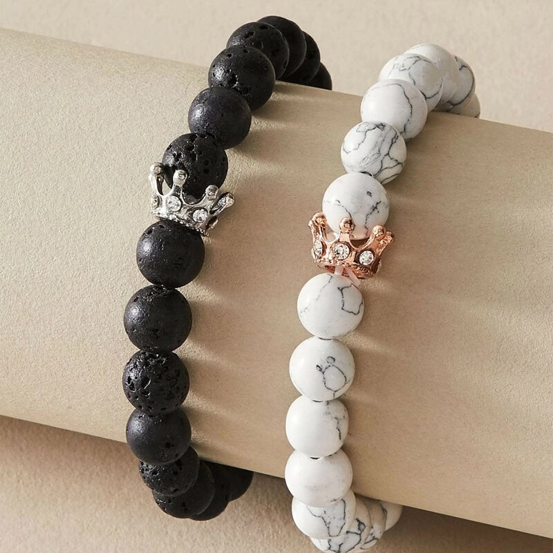 

2pcs Beaded Bracelet, Black and white