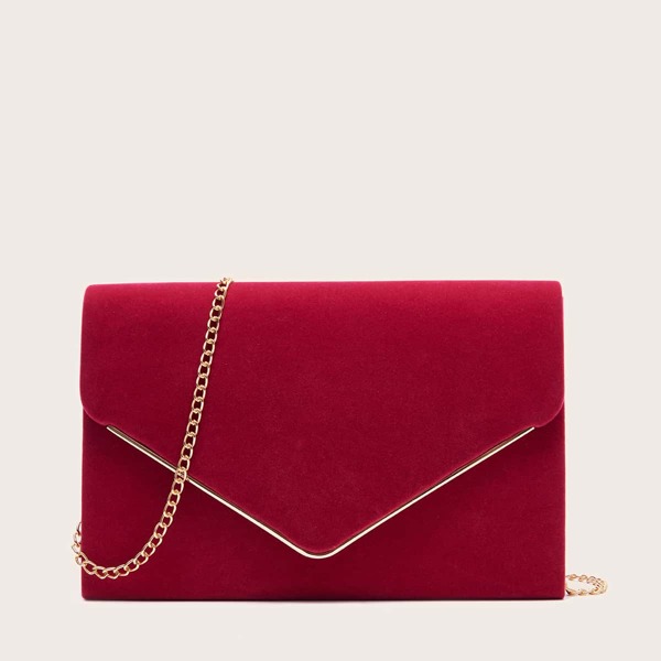 

Metal Edge Chain Clutch Bag, Rose red
