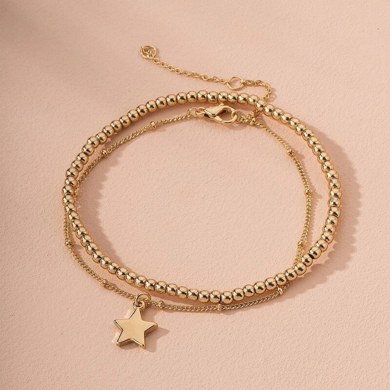 2pcs Star Decor Bracelet, Gold