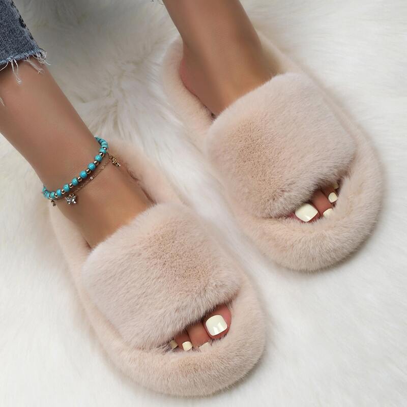 

Faux Fur Wide Fit Slippers, Apricot