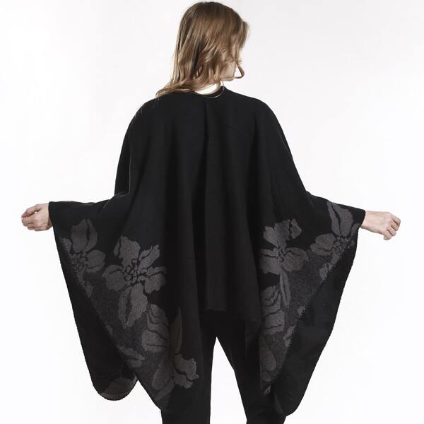 

Flower Print Shawl Scarf, Black