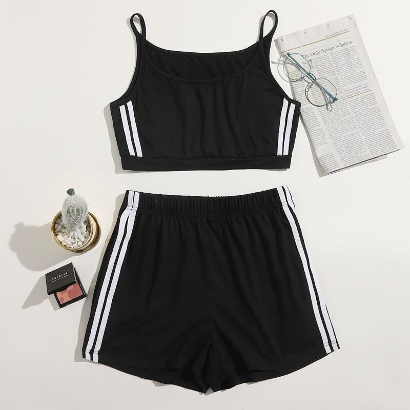 

Striped Side PJ Set, Black and white