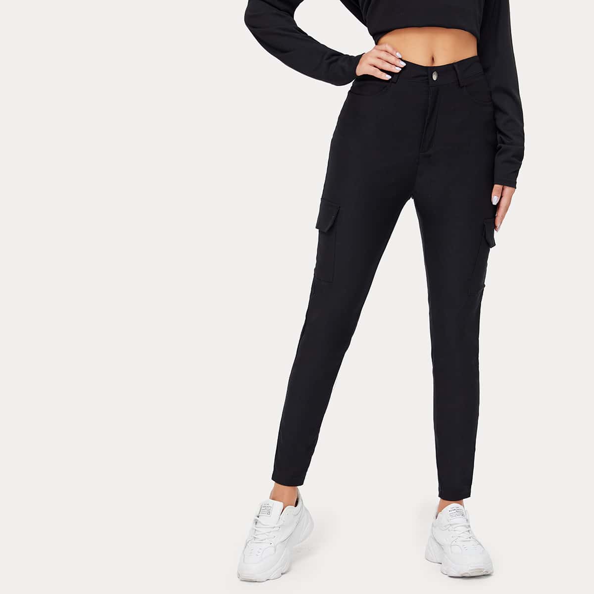 

High Waisted Cargo Pants, Black