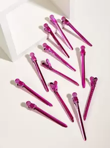 理髮師手推波紋夾，髮廊工作室造型染色分區夾定位化妝鱷魚夾粉紅色12入組 - 粉色 - 查看 1