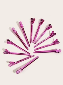 理髮師手推波紋夾，髮廊工作室造型染色分區夾定位化妝鱷魚夾粉紅色12入組 - 粉色 - 查看 2