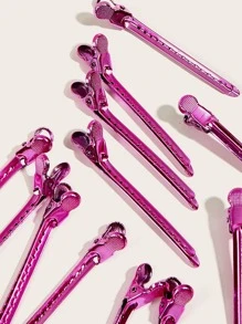 理髮師手推波紋夾，髮廊工作室造型染色分區夾定位化妝鱷魚夾粉紅色12入組 - 粉色 - 查看 5