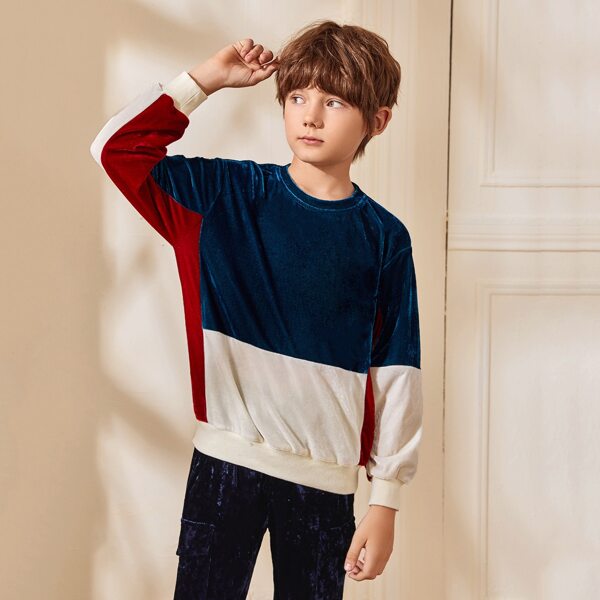 

Boys Colorblock Drop Shoulder Velvet Sweatshirt, Multicolor