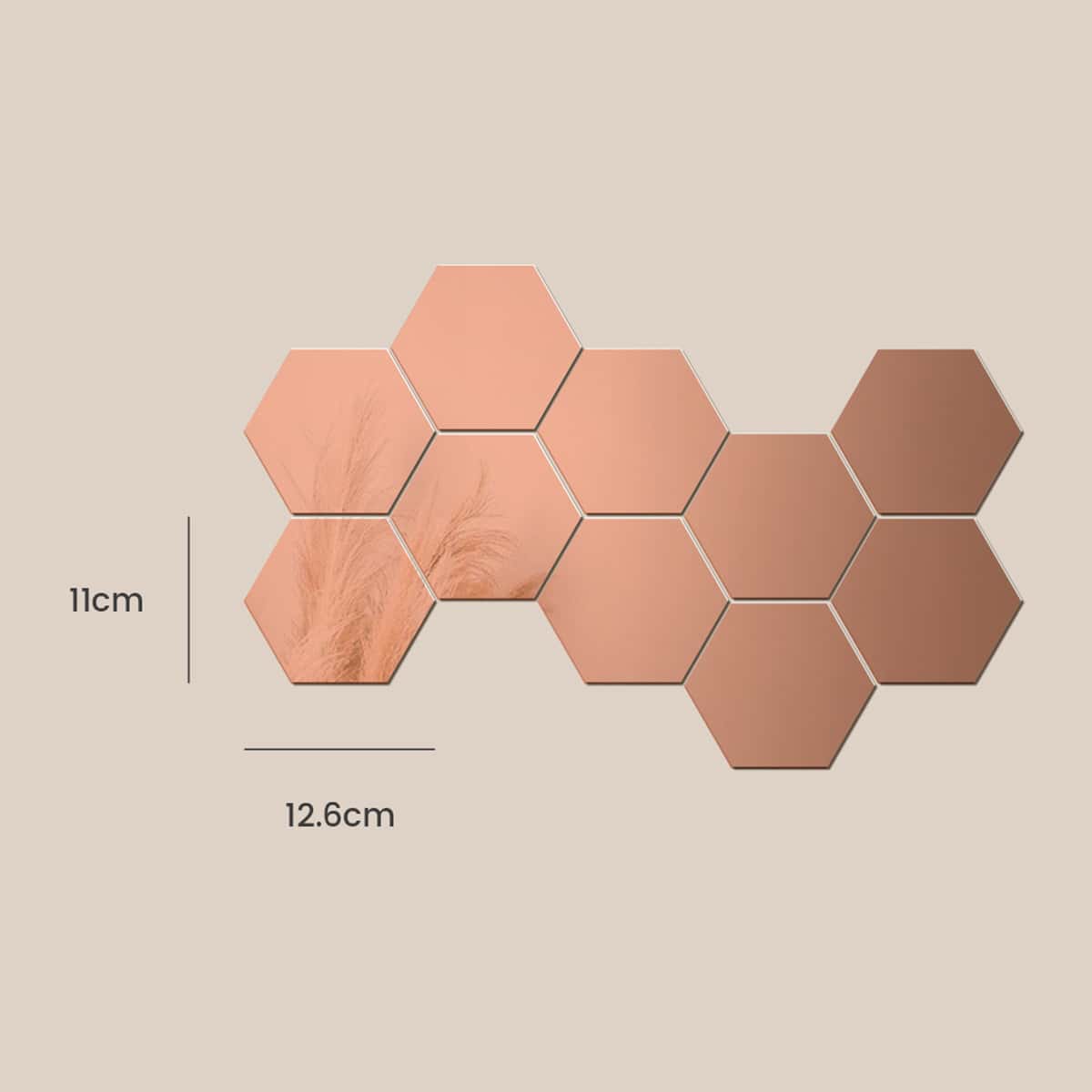 

10pcs Hexagon Mirror Surface Wall Sticker, Rose gold